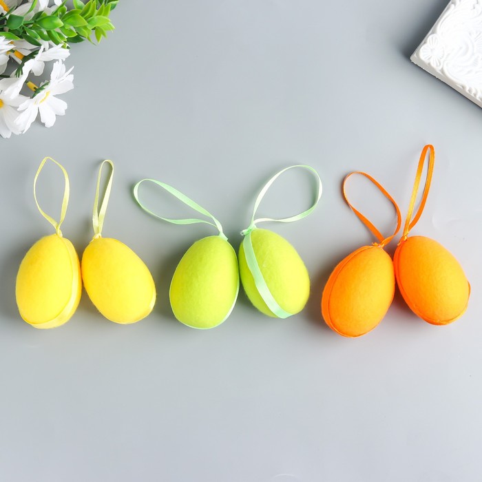 Декор пасхальный подвеска "Яйцо с ворсом" набор 6 шт разноцветные 4х4х6 см - Фото 1