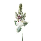 Новогодний декор «Ветка ели искусственная» заснеженная с белым цветком, 1 шт. - фото 23575778