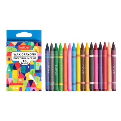 Мелки восковые, Hatber, 16 цветов, 9 мм, круглые