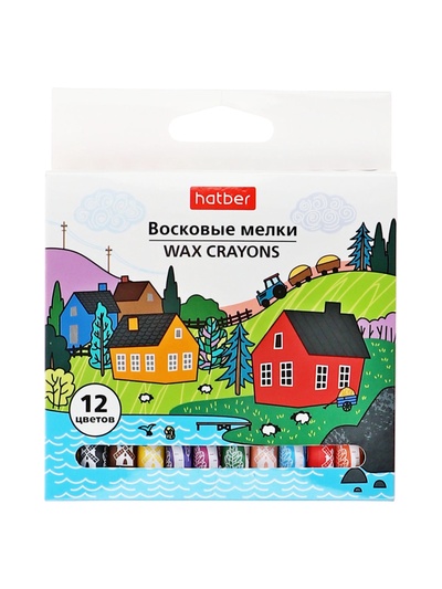 Мелки восковые 12 цветов Hatber Art Time, круглый корпус, 9 мм, картонная коробка, европодвес