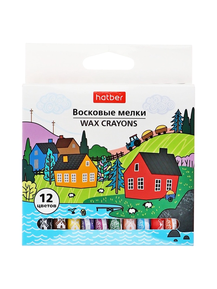 Мелки восковые 8 цветов Hatber "Жираф", диаметр 9 мм, круглый корпус, в картонной коробке с европодвесом - Фото 1