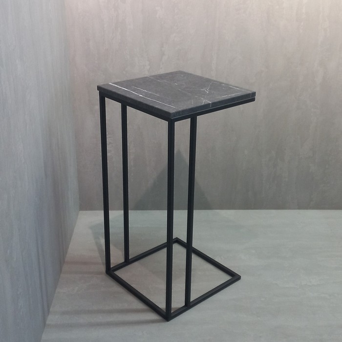 Стол приставной Лофт Nabag, 350х350х710, Черный мрамор/Черный муар - Фото 1