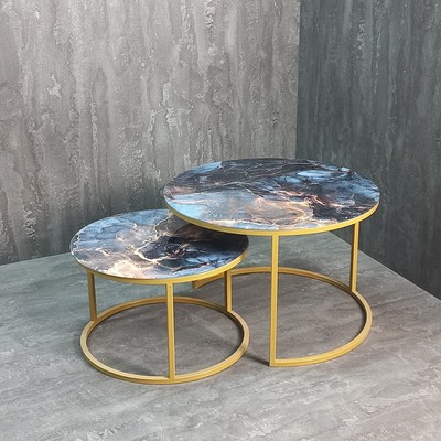 Столы журнальные Duae, 605(475)×420(320) мм, цвет золотой муар/космос фотопечать, 2 шт.