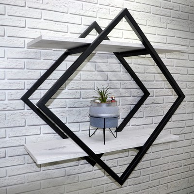 Полка настенная «Лофт» Rum, 707×150×707 мм, цвет дуб белый/чёрный муар