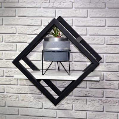 Полка настенная «Лофт» Rum, 400×150×400 мм, цвет дуб белый/чёрный муар