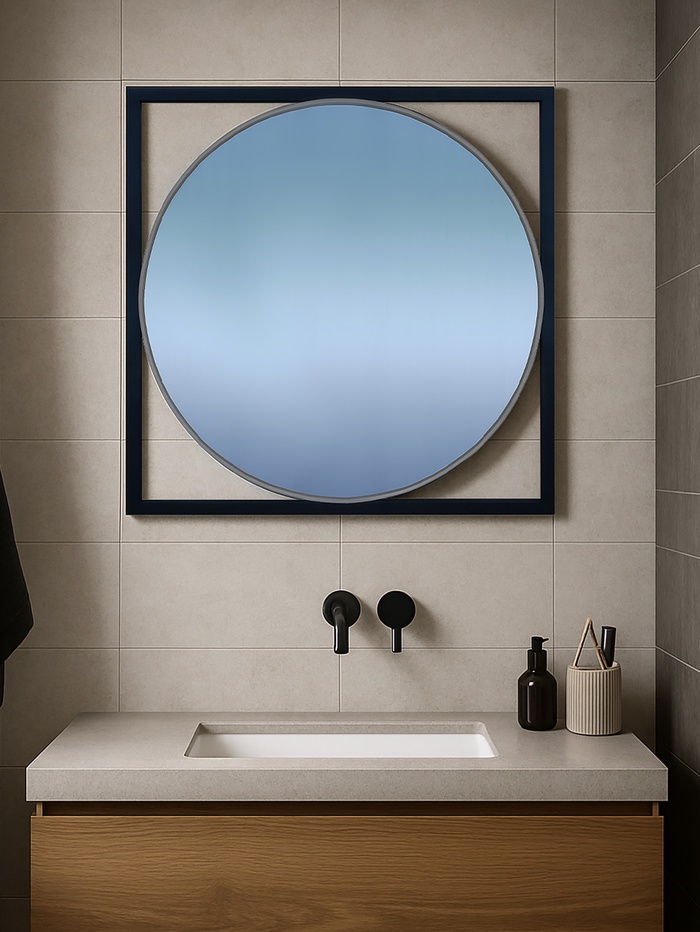 Зеркало круглое навесное Gold, в квадратной раме, 800×20×800 мм, цвет чёрный муар