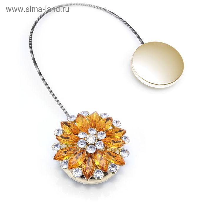 Подхват для штор "Пион" со стразами, цвет золотистый - Фото 1