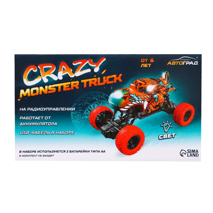 Джип радиоуправляемый MONSTER, 1:16, свет, работает от аккумулятора, цвет красный 57741