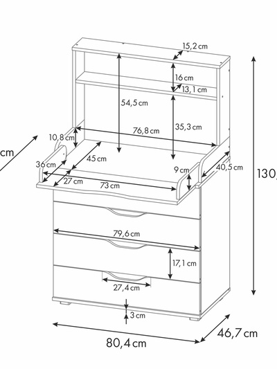 Комод со стеллажом Polini kids Simple 2581, 467х804х1367 мм, белый