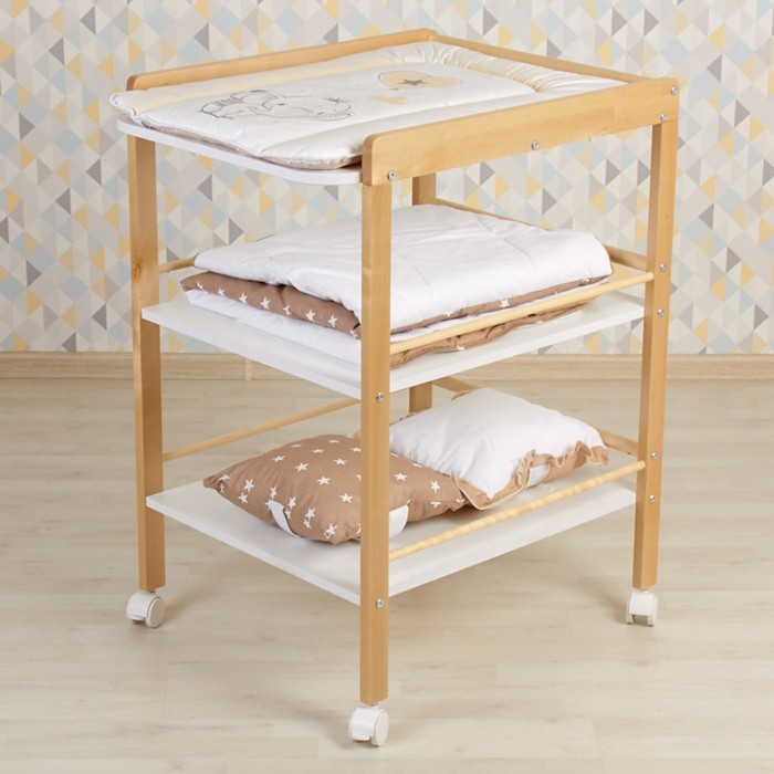 Пеленальный столик Polini kids Simple 1090, 565х714х915 мм, натуральный-белый - Фото 1