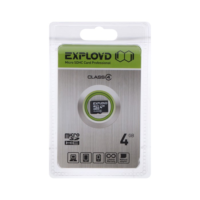 Карта памяти Exployd MicroSD, 4 Гб, SDHC, класс 4