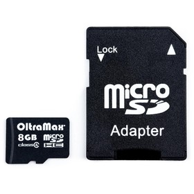 Карта памяти OltraMax MicroSD, 8 Гб, SDHC, класс 4, с адаптером SD 9308353