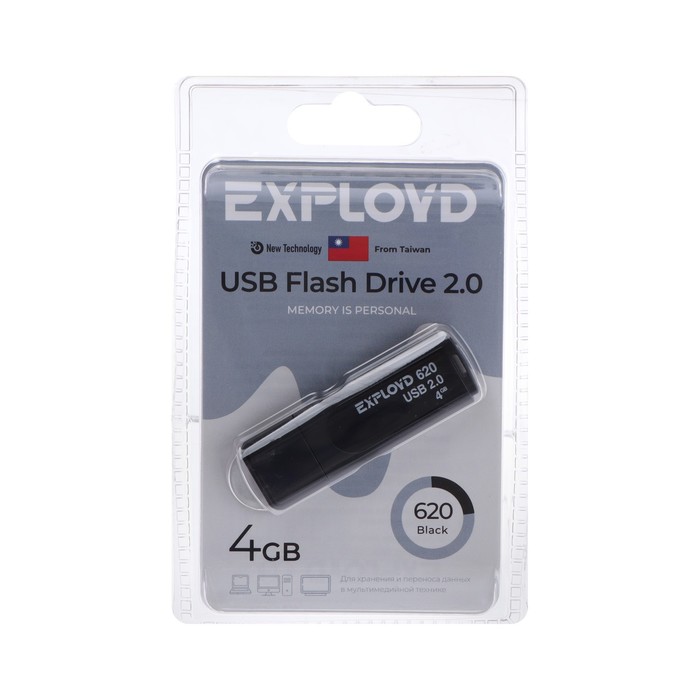 Флешка Exployd 620, 4 Гб, USB2.0, чт до 15 Мб/с, зап до 8 Мб/с, чёрная - фото 51302962