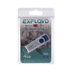 Флешка Exployd 530, 4 Гб, USB2.0, чт до 15 Мб/с, зап до 8 Мб/с, синяя 9308362