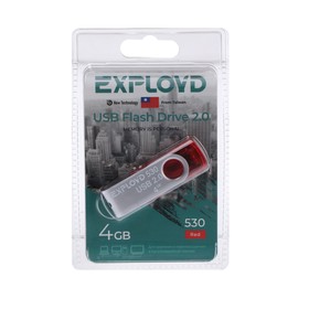 Флешка Exployd 530, 4 Гб, USB2.0, чт до 15 Мб/с, зап до 8 Мб/с, красная