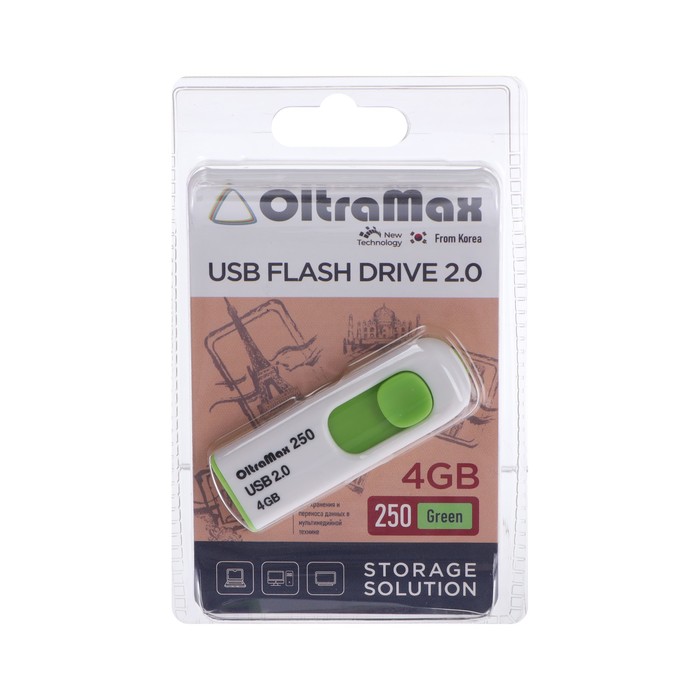 Флешка OltraMax 250, 4 Гб, USB2.0, чт до 15 Мб/с, зап до 8 Мб/с, зелёная - фото 51302981