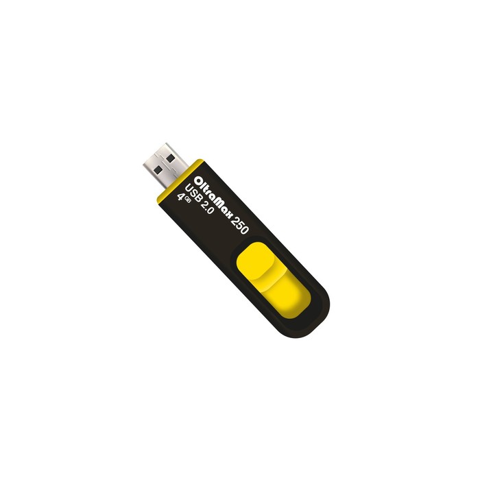 Флешка OltraMax 250, 4 Гб, USB2.0, чт до 15 Мб/с, зап до 8 Мб/с, жёлтая