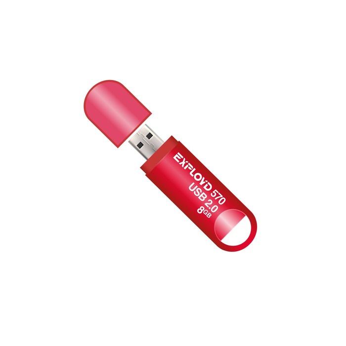 

Флешка Exployd 570, 8 Гб, USB2.0, чт до 15 Мб/с, зап до 8 Мб/с, красная