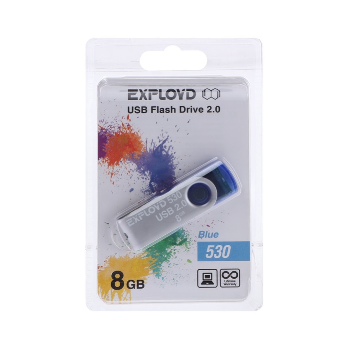 Флешка Exployd 530, 8 Гб, USB2.0, чт до 15 Мб/с, зап до 8 Мб/с, синяя - Фото 1