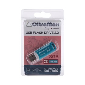 Флешка OltraMax 230, 8 Гб, USB2.0, чт до 15 Мб/с, зап до 8 Мб/с, синяя
