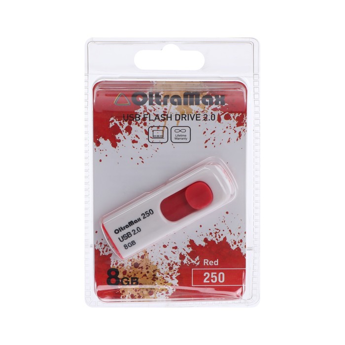 Флешка OltraMax 250, 8 Гб, USB2.0, чт до 15 Мб/с, зап до 8 Мб/с, красная - фото 51303034