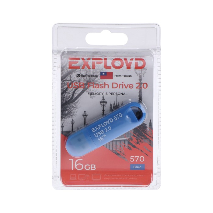 Флешка Exployd 570, 16 Гб, USB2.0, чт до 15 Мб/с, зап до 8 Мб/с, синяя - фото 51303047