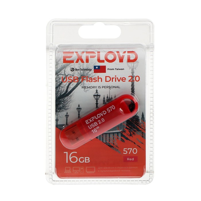 Флешка Exployd 570, 16 Гб, USB2.0, чт до 15 Мб/с, зап до 8 Мб/с, красная - фото 51303055