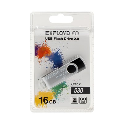 Флешка Exployd 530, 16 Гб, USB2.0, чт до 15 Мб/с, зап до 8 Мб/с, чёрная