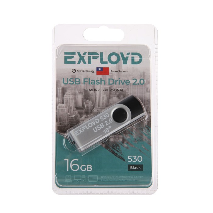 Флешка Exployd 530, 16 Гб, USB2.0, чт до 15 Мб/с, зап до 8 Мб/с, чёрная - фото 51303062