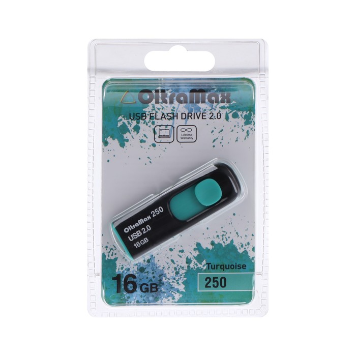 Флешка OltraMax 250, 16 Гб, USB2.0, чт до 15 Мб/с, зап до 8 Мб/с, бирюзовая - фото 51303082