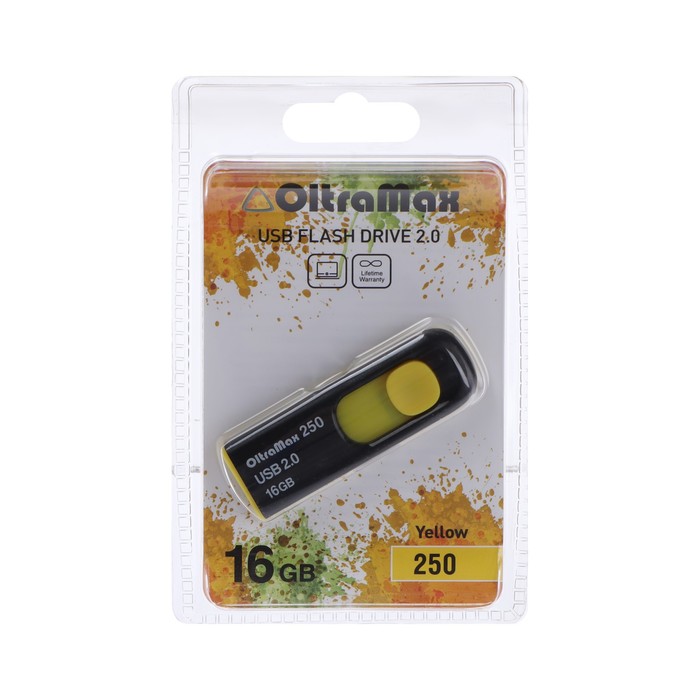 Флешка OltraMax 250, 16 Гб, USB2.0, чт до 15 Мб/с, зап до 8 Мб/с, жёлтая - фото 51303086