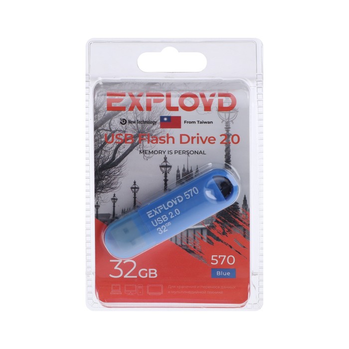 Флешка Exployd 570, 32 Гб, USB2.0, чт до 15 Мб/с, зап до 8 Мб/с, синяя - Фото 1