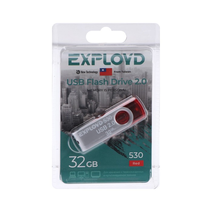 Флешка Exployd 530, 32 Гб, USB2.0, чт до 15 Мб/с, зап до 8 Мб/с, красная