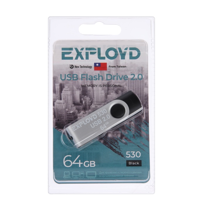 Флешка Exployd 530, 64 Гб, USB2.0, чт до 15 Мб/с, зап до 8 Мб/с, чёрная - фото 51544101