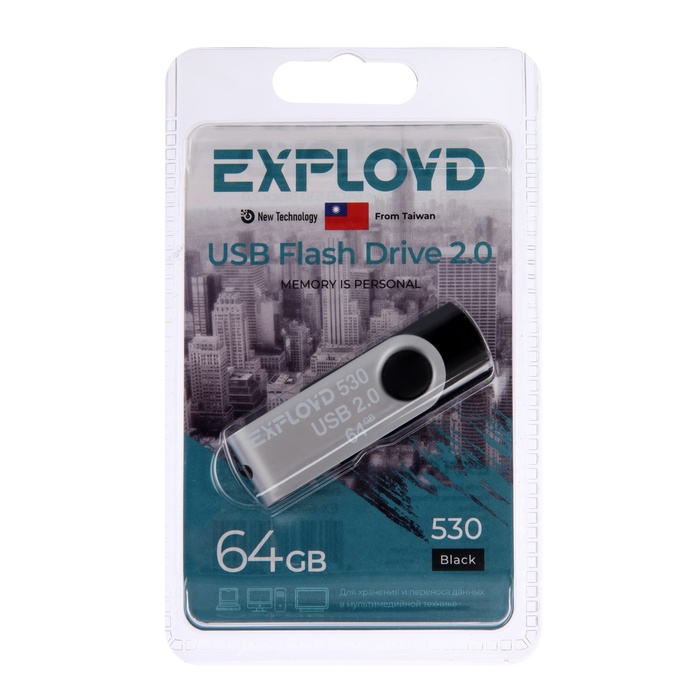 Флешка Exployd 530, 64 Гб, USB2.0, чт до 15 Мб/с, зап до 8 Мб/с, чёрная - фото 51556621