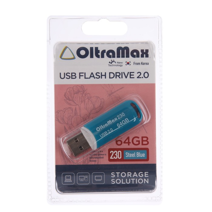 Флешка OltraMax 230, 64 Гб, USB2.0, чт до 15 Мб/с, зап до 8 Мб/с, синяя - фото 51303126