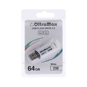 Флешка OltraMax 230, 64 Гб, USB2.0, чт до 15 Мб/с, зап до 8 Мб/с, белая 9308417