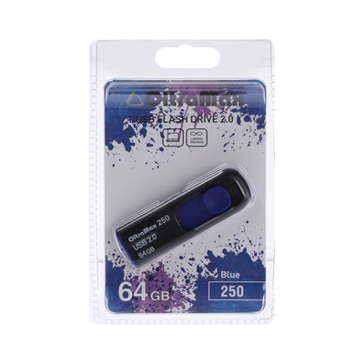 Флешка OltraMax 250, 64 Гб, USB2.0, чт до 15 Мб/с, зап до 8 Мб/с, синяя