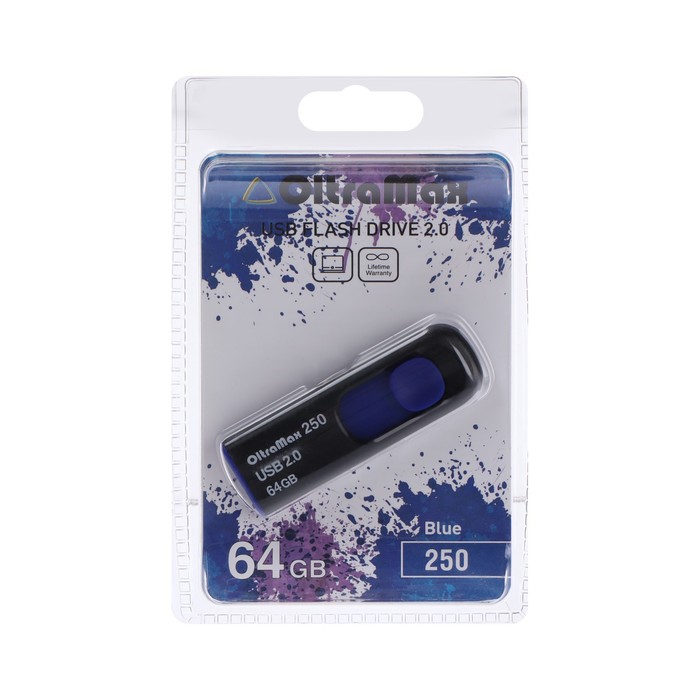 Флешка OltraMax 250, 64 Гб, USB2.0, чт до 15 Мб/с, зап до 8 Мб/с, синяя - Фото 1