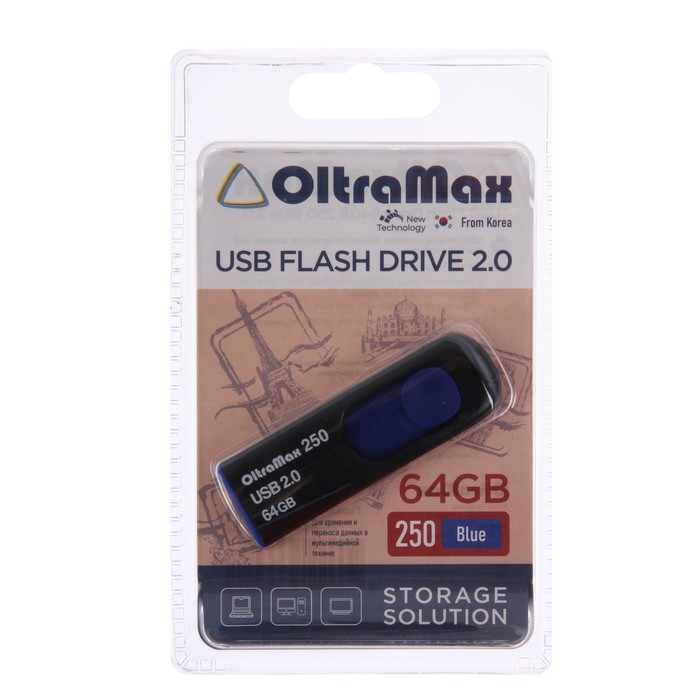 Флешка OltraMax 250, 64 Гб, USB2.0, чт до 15 Мб/с, зап до 8 Мб/с, синяя - фото 51303134