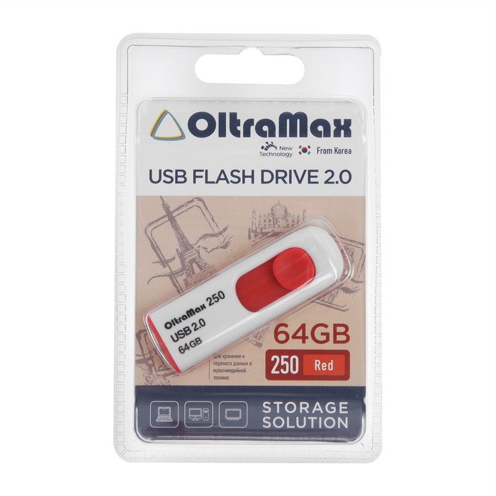 Флешка OltraMax 250, 64 Гб, USB2.0, чт до 15 Мб/с, зап до 8 Мб/с, красная - фото 51477648