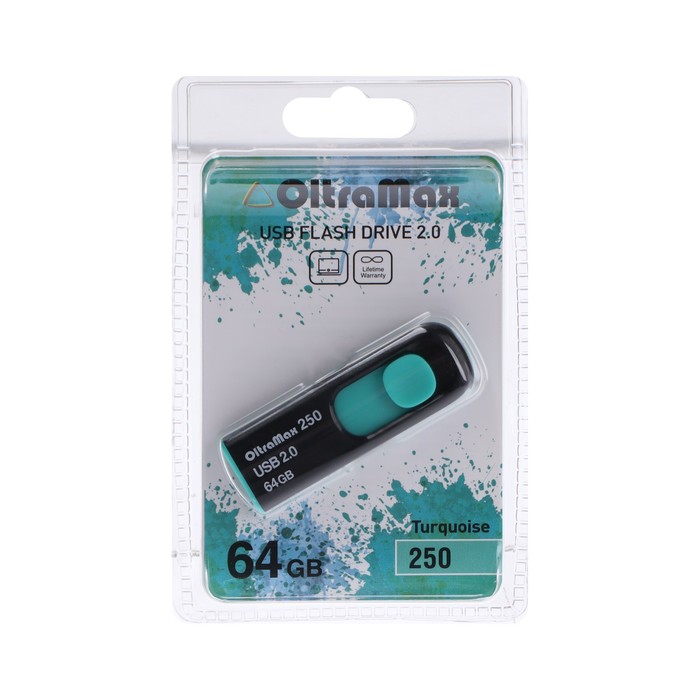 Флешка OltraMax 250, 64 Гб, USB2.0, чт до 15 Мб/с, зап до 8 Мб/с, бирюзовая - Фото 1