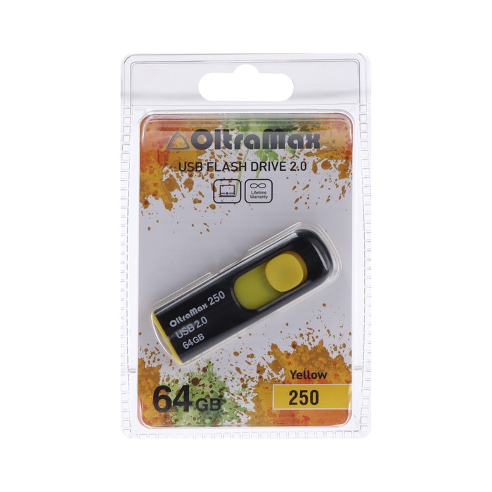 Флешка OltraMax 250, 64 Гб, USB2.0, чт до 15 Мб/с, зап до 8 Мб/с, жёлтая - фото 51303142