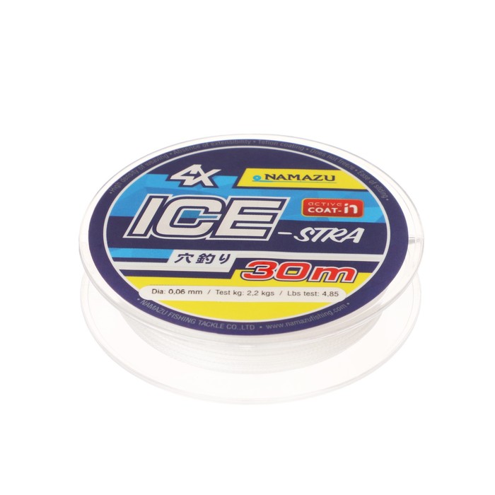 Шнур плетеный Namazu Ice-Stra 4Х, диаметр 0.06 мм, тест 2.2 кг, 30 м, белый - Фото 1