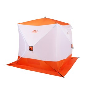 Палатка зимняя куб "СЛЕДОПЫТ", 2.1 × 2.1 м, 4-местная, ткань оксфорд, цвет бело-оранжевый