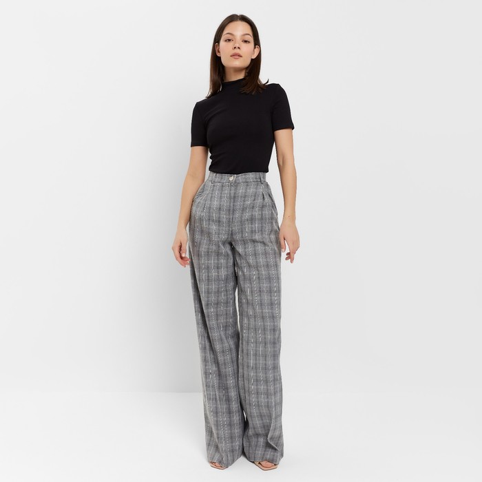 Брюки женские MINAKU: Classic, серые в клетку, размер 48