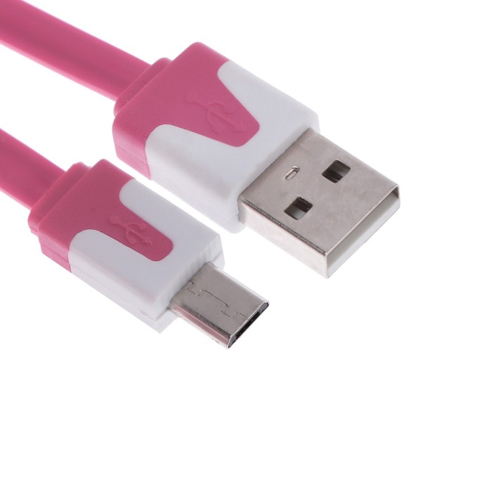 Кабель OXION DCC328, microUSB - USB, зарядка + передача данных, 1 м, плоский, розовый - Фото 1
