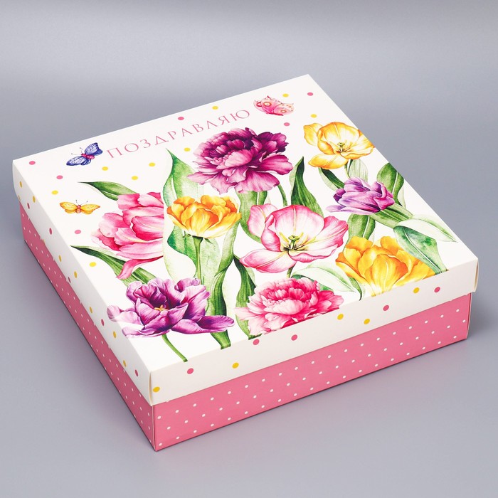 Коробка подарочная складная, упаковка, «Цветы», 26 х 26 х 8 см - фото 1909020260