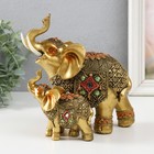 Сувенир полистоун "Слониха и слонёнок в попоне с цветком" бронза 15х12,5х17,5 см - фото 11101878