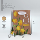 Пакет подарочный крафтовый вертикальный, упаковка, «Тюльпаны», S 12 х 15 х 5,5 см - фото 319114024
